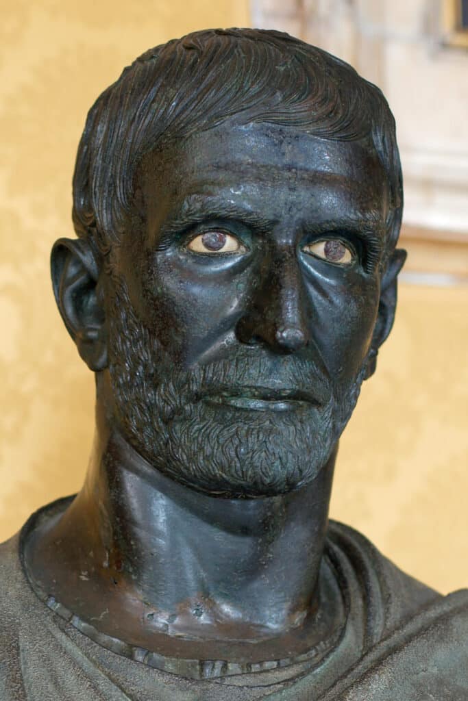 Brutus Capitolinus, an ancient Roman bronze bust that illustrates the significance of bronze sculpture in classical Rome