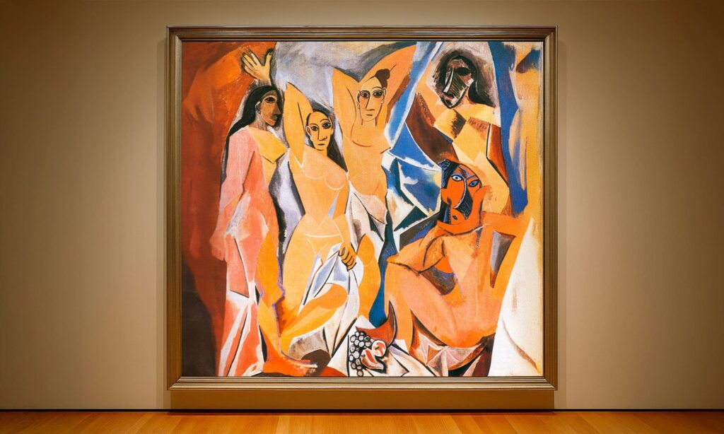 Fotografía de Las señoritas de Aviñón de Pablo Picasso expuesta en el Museo de Arte Moderno de Nueva York, ejemplo clave del cubismo y del arte del siglo XX.